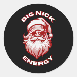Pegatina Redonda Gran Energía de Nick Santa Divertido Navidad