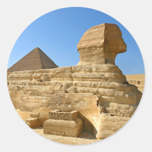 Pegatina Redonda Gran Esfinge de Giza con pirámide Khafre - Egipto