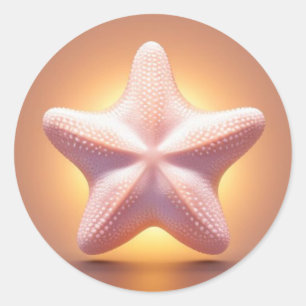 Pegatina Redonda Gran Estrella de Mar Rosa