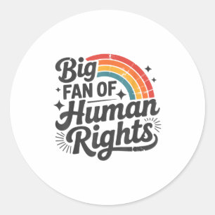 Pegatina Redonda Gran fan de los derechos humanos Retro Rainbow Sit