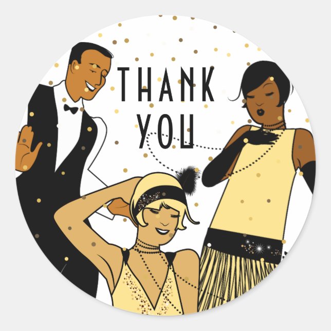 Pegatina Redonda Gran Gatsby Roaring 20s Gracias (Anverso)