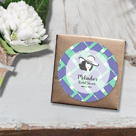 Pegatina Redonda Gran Gorra Derby Bridal Shower Blue and Green Stri