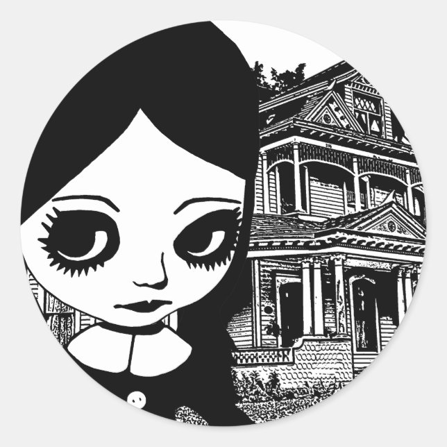 Pegatina Redonda Gran Gótico chica Hunted House Arte original (Anverso)