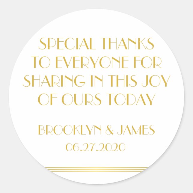 Pegatina Redonda Gran Gracias Oro Gran Gatsby Bodas (Anverso)