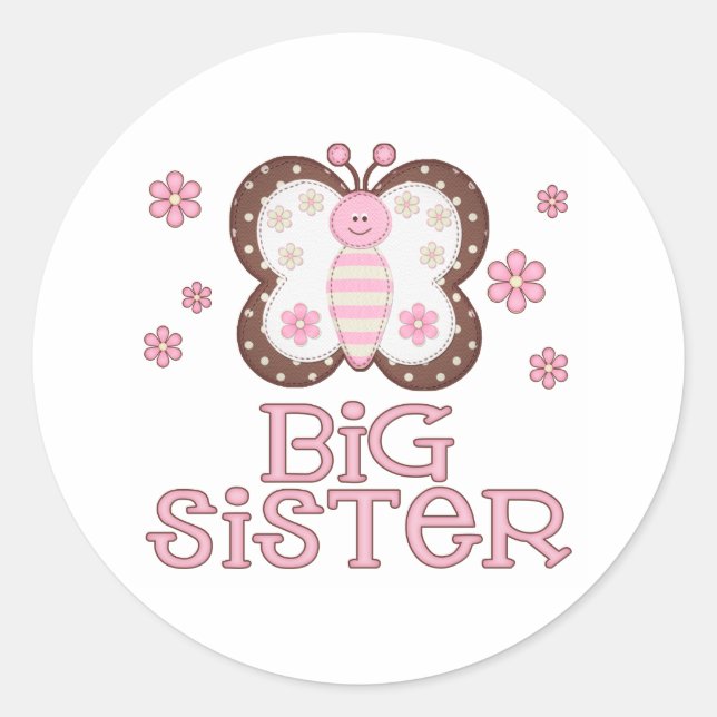 Pegatina Redonda Gran Hermana de la Mariposa Rosa (Anverso)