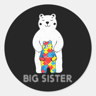 Pegatina Redonda Gran Hermana Oso Autismo Conciencia Amor Apoyo a M