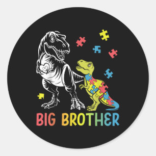 Pegatina Redonda Gran Hermano Saurus T Rex Autism Awareness Autisti
