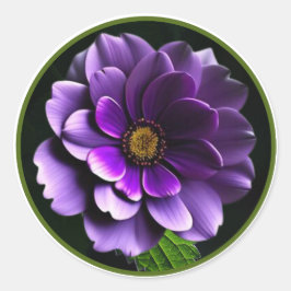 Pegatina Redonda Gran Hermoso Diseño Artístico Rosa Púrpura