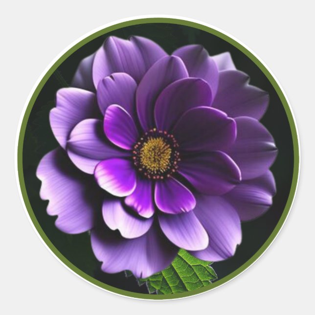 Pegatina Redonda Gran Hermoso Diseño Artístico Rosa Púrpura (Anverso)