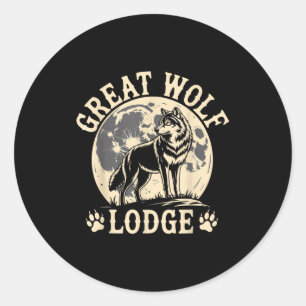 Pegatina Redonda Gran Lodge del Lobo Aullador Escena de la Naturale