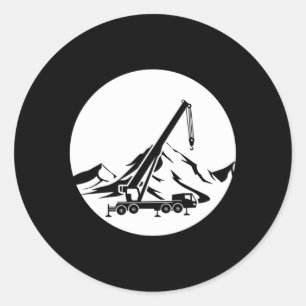 Pegatina Redonda Gran máquina de construcción de grúas móviles