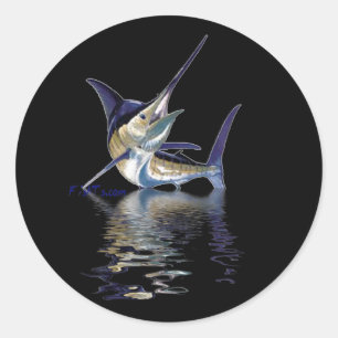 Pegatina Redonda Gran marlin con reflexión en el agua