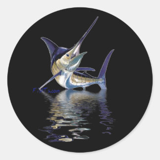 Pegatina Redonda Gran marlin con reflexión en el agua