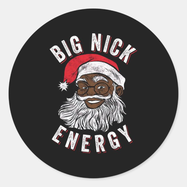 Pegatina Redonda gran nick energy african american santa black (Anverso)