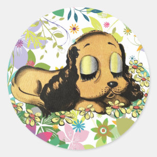 Pegatina Redonda gran ojo durmiendo Perro de cachorro Personalizado