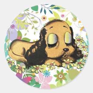 Pegatina Redonda gran ojo durmiendo Perro de cachorro Personalizado