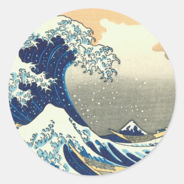 Pegatina Redonda Gran ola de Hokusai (Anverso)