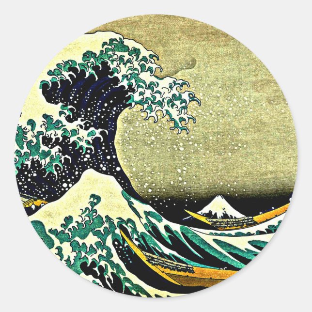 Pegatina Redonda Gran ola de Kanagawa - Katsushika Hokusai 1832 (Anverso)