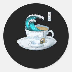 Pegatina Redonda Gran ola de té en Kanagawa
