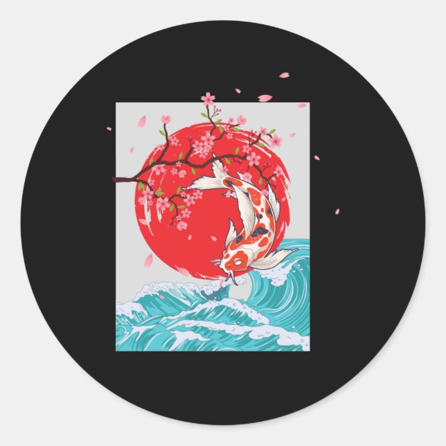 Pegatina Redonda Gran oleada de carpa japonesa de pescado de Kanaga (Anverso)