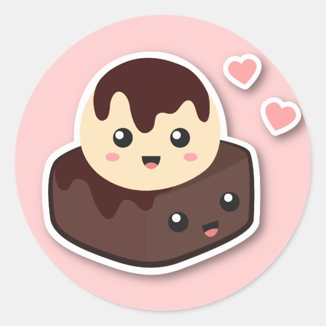 Pegatina Redonda Gran par de helados de vainilla y Brownie (Anverso)