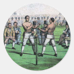 Pegatina Redonda Gran pelea por el campeonato, boxeo clásico