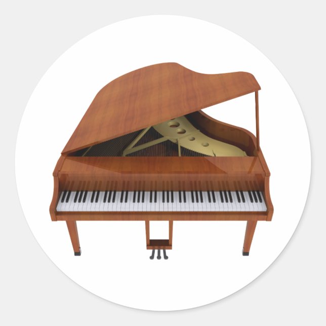 Pegatina Redonda Gran Piano: Acabado de madera: Modelo 3D: (Anverso)
