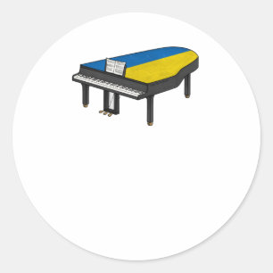 Pegatina Redonda Gran Piano Bandera Ucraniana Pianista Músico Stick