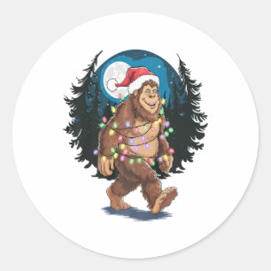 Pegatina Redonda Gran pie de árbol de navidad Santa enciende divert