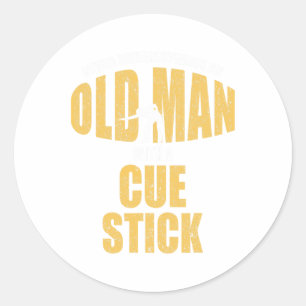Pegatina Redonda Gran Piscina Billiard Player Snooking Old Man Con