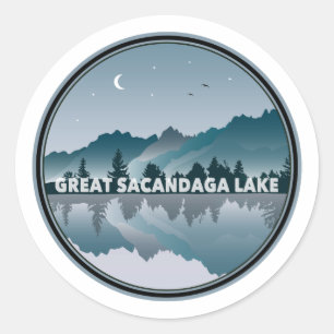 Pegatina Redonda Gran Reflexión del Lago Sacandaga Nueva York