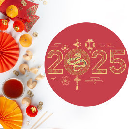 Pegatina Redonda Gran Rojo y Oro 2025 Año de la Serpiente