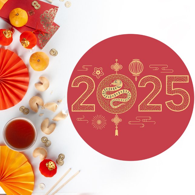 Pegatina Redonda Gran Rojo y Oro 2025 Año de la Serpiente (Subido por el creador)
