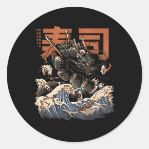 Pegatina Redonda Gran Sushi Dragon comida japonesa Kawaii Dragon An