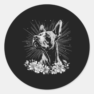 Pegatina Redonda Gran Tatuaje estilo retro de perro canino largo _1