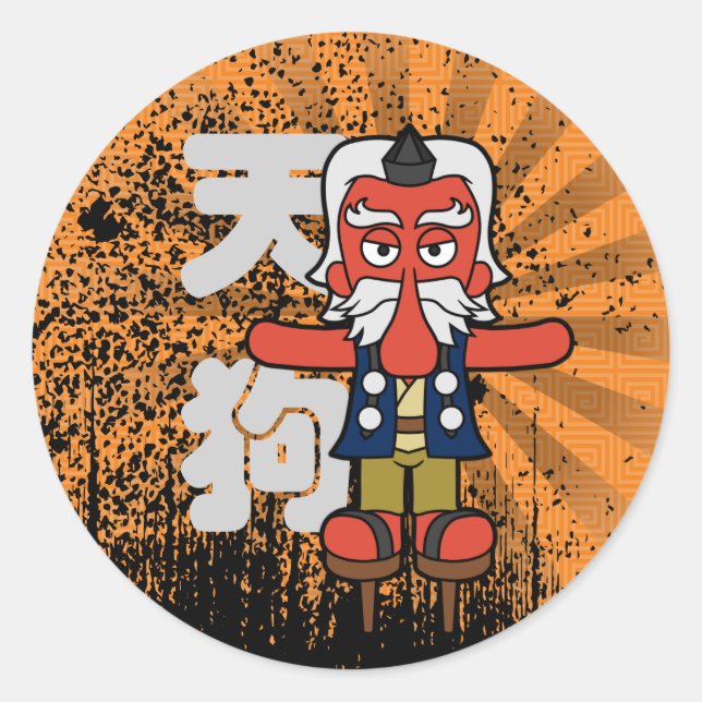 Pegatina Redonda Gran Tengu Yokai (Anverso)