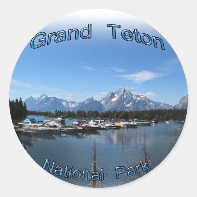 Pegatina Redonda Gran Teton, EE. UU., Parque nacional Montana (Anverso)