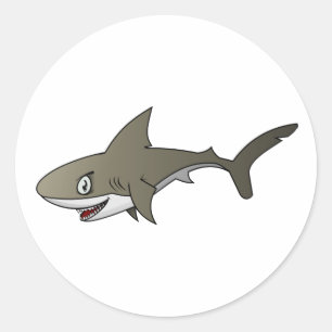 Pegatina Redonda Gran tiburón blanco del dibujo animado