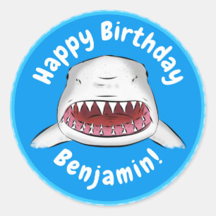 Pegatina Redonda Gran tiburón blanco significa ilustracion personal