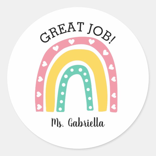Pegatina Redonda Gran trabajo arcoiris (Anverso)