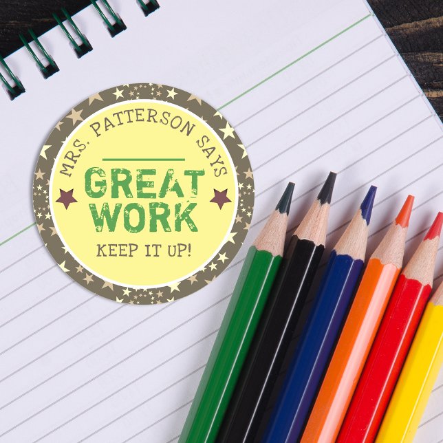 Pegatina Redonda Gran trabajo | Maestros personalizados (Great Work | Personalized Teachers Classic Round Sticker)