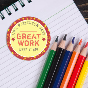 Pegatina Redonda Gran Trabajo   Profesores Personalizados