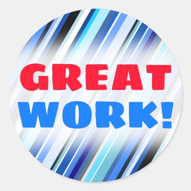 Pegatina Redonda "¡GRAN TRABAJO!" + Varios matices de franjas azule (Anverso)