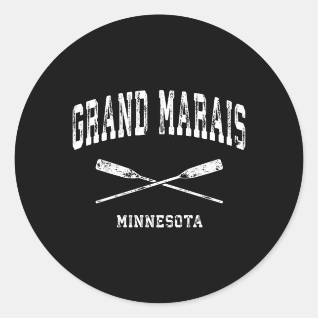 Pegatina Redonda Grand Marais Minnesota Nautical Crosch Oars (Anverso)