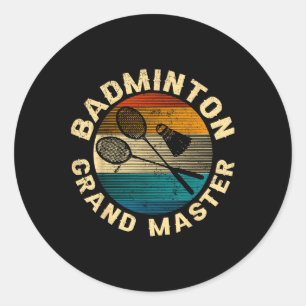 Pegatina Redonda Grand Máster de Bádminton Retro con Raquetas Cruza
