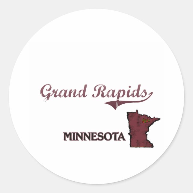 Pegatina Redonda Grand Rapids Minnesota City Classic (Anverso)