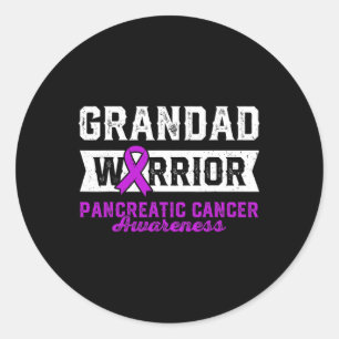 Pegatina Redonda Grandad de una Cinta Púrpura Guerrera Pancreática
