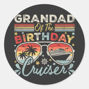 Pegatina Redonda Grandad de vacaciones de crucero de cumpleaños