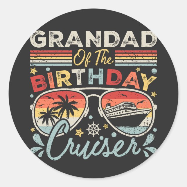 Pegatina Redonda Grandad de vacaciones de crucero de cumpleaños (Anverso)