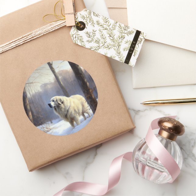 Pegatina Redonda Grandes Pirineos Dejan Que Nieva A Navidades (Regalar)